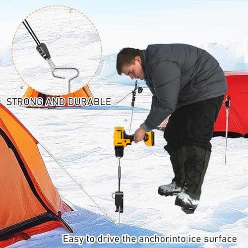 14pcs Ice Anchor Tool Kit, Universal Ice Fishing Anchor Tool with Ice Anchor Drill Adapter, 6Pcs Heavy Duty Tent Stakes, 6Pcs Rope Hanger, 1/4" Adapter Head for Setting Up Ice Fishing Shelter Tent - Thumbnail 2