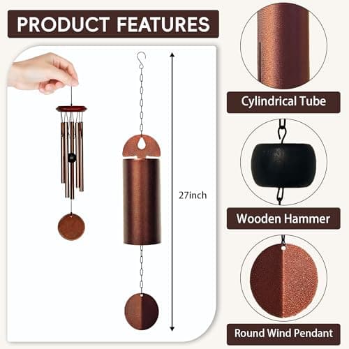 Wind Chimes for Outside Deep Tone - 27" Heroic Windbell Deep Resonance Serenity Bell,Windchimes Outdoors Decor for Patio Yard Porch Garden,Memorial Wind Chimes Gifts for Mom Grandma,Christmas, Bronze - Thumbnail 3