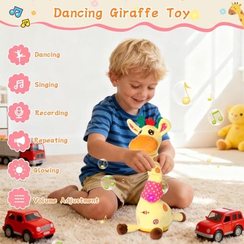 LLUKEME Dancing Giraffe Toy Stuffed Animal Baby Toys Singing Song Toddlers Toy Repeats What You Say Glowing Musical Toy for Baby Birthday Gift Groovy Giraffe Toy (Dancing Giraffe) - Thumbnail 3