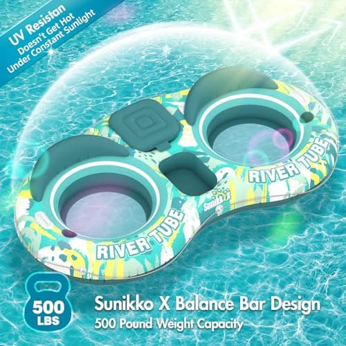 Sunikko X 5-in-1 Pool Floats Adult Heavy Duty River Tube, 2 Person Water Lounge Tanning Pool with Backrests, Built-in Cooler, Cup Holders, Deluxe Pool Toys for Summer Relaxation - Thumbnail 6