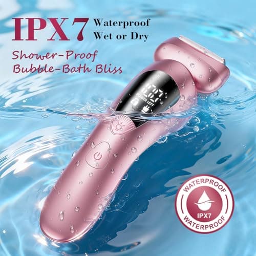 rategist Cordless Electric Razors for Women: Rechargeable Painless Bikini Trimmer for Body Hair - IPX7 Waterproof Shaver with LED Display for Face/Underarm/Leg Light Pink - Thumbnail 6