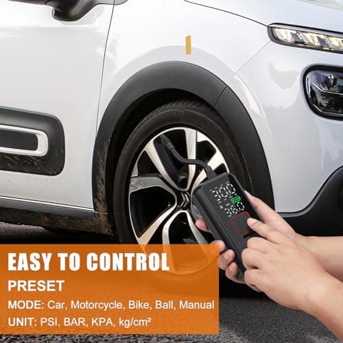 Pwperry Tire Inflator Portable Air Compressor, 150PSI Smart Air Pump for Car Tires with Digital Tire Pressure Gauge, Portable Tire Inflator for Car, Motorcycle, Bike, Ball and More - Thumbnail 5