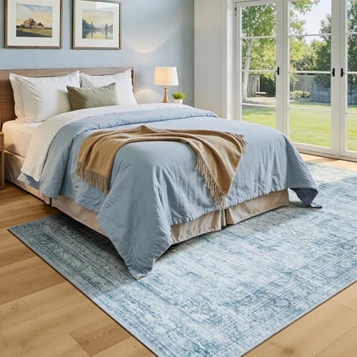 Carpelux 5x7 Washable Area Rugs for Living Room, Neutral Retro Aesthetic Non Slip Blue Rug for Nursery Kids Room, Soft Faux Wool Cozy Floor Carpet for Bedroom Dining Room - Thumbnail 6