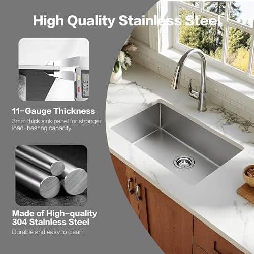 GKFF Kitchen Sink 16-Gauge Workstation S304 Stainless Steel Kitchen Sinks Handmade Modern Single Bowl Deep Sink with Accessories and Integrated fregaderos de cocina modernos (Undermount 30" x 18") - Thumbnail 5