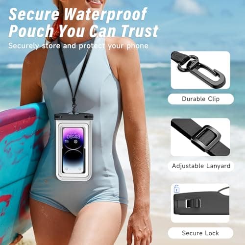 Waterproof Phone Pouch - 2 Pack IP68 Floating Waterproof Phone Case, Dry Bag Beach Cruise Essentials 2026 with Adjustable Lanyard for iPhone 17 16 15 Pro Max / Galaxy S24 S23 (Black and White) - Thumbnail 5