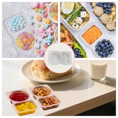 Carastora 50-Pack Snack Containers with Lids, Disposable Double Compartment Sauce Cups, Portable Plastic Boxes for Snacks, Dips, Meal Prep, Portion Control, School, Office, Camping & Travel - Thumbnail 5