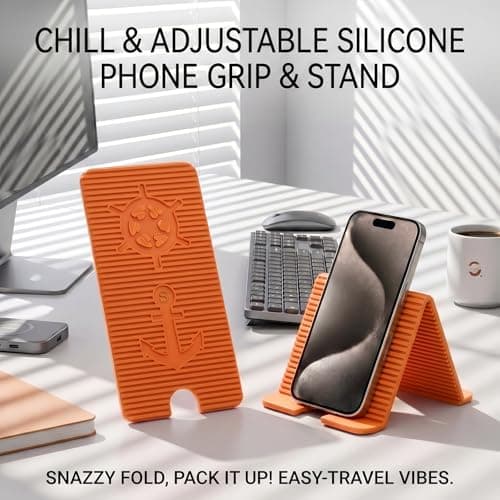 Adjustable Foldable Silicone Phone Stand, Yellow, with Charging Port, Non-Slip Desk Holder for iPhone, Samsung, Tablets - Thumbnail 5
