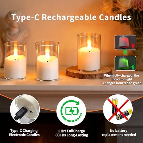 CXJPLRE Rechargeable Flameless Candles with Timer Remote, 1.7"x2.6" Clear Acrylic LED Tea Lights Candles，Small Votive Electric LED Candles for Home Aniversary Wedding Holiday Decor Easter(6 Pack) - Thumbnail 5