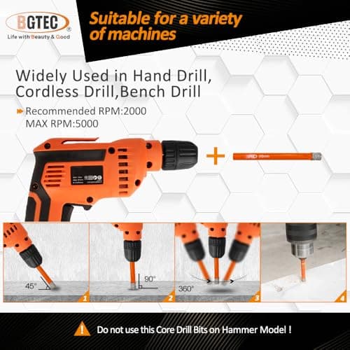 Dry Diamond Drill Bit Set,BGTEC 5pcs 1/4" 6mm Hole Saw for Granite,Marble,Masonry, Concrete, Tile/Ceramic, Glass, Hard Plastic,Vacuum Brazed Diamond Core Drill Bit Kit - Thumbnail 6
