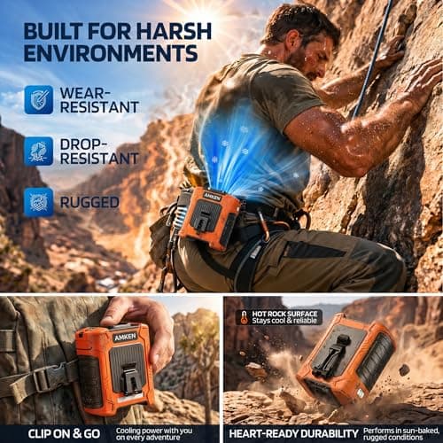 AMKEN Waist Fan, 10000mAh Rechargeable Belt Clip Fan, 59ft/s Airflow, 6-Speed 18500RPM Wearable Cooling with Bottom Air Intake, LED SOS Warning Light, Charge 2 Phones for Jobsite Camping - Thumbnail 6