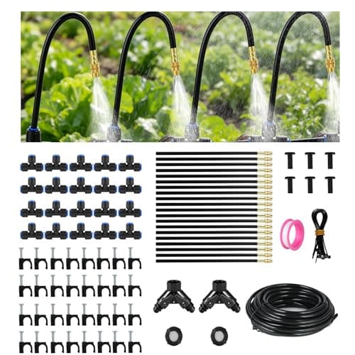 230FT Drip Irrigation System for Garden: 40 Nozzles 1/4" PE Tubing Automatic Watering Kit Adjustable Misting Sprinkler Mister Hose for Water Plants Tape Raised Beds Lawn Outdoor Yard Greenhouse - Image 1