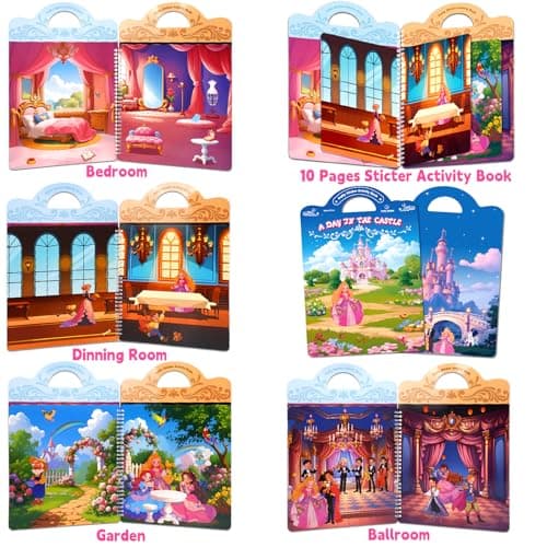 Reusable Sticker Book for Girls,Puffy Stickers Activity Book for Toddlers,Learning Toys for 4 5 6 Year Old Girl Princess Story Books,Kids Travel Toys for Airplane Road Trip,Christmas Birthday Gifts - Thumbnail 2