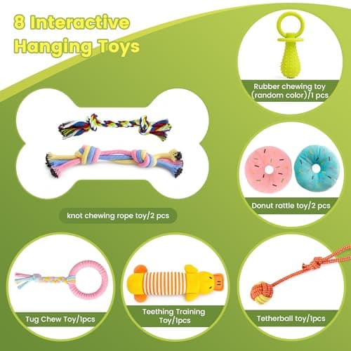 GGNT Puppy Play Gym for Small Dogs, Wooden Indoor Dog Playground with Hanging Toys, Interactive Puppy Gym & Jungle Gym for Enrichment (17.3 inch) - Thumbnail 3