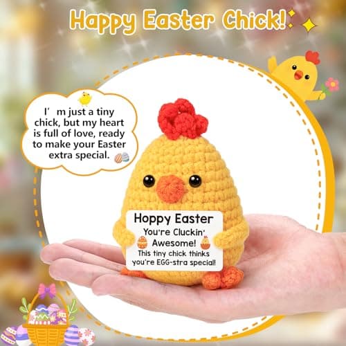 Funny Chicken Easter Basket Stuffers for Teens Girls Boys, Easter Gifts for Kids, Easter Egg Fillers for Daughter Son Friends Women Handmade Positive Crochet Animals Emotional Chick Support Present - Thumbnail 2