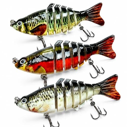 Multi Jointed Swimbait Hard Lure, 3.7in Slow Sinking Fishing Lures with Realistic S-Shaped Swimming Action, Built-in Gravity Transfer System & #6 Treble Hooks for Bass, Trout, Pike, Topwater Lure