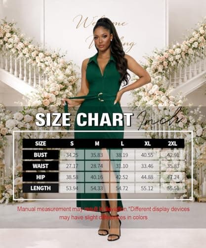 Deep V Neck Button Down Dress for Women Sleeveless Collared High Split Long Shirt Dresses Cocktail Wedding Party Maxi Dress Green 2XL - Thumbnail 6