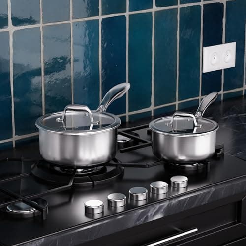 COOKER KING Sauce Pan Set, 1.5 QT & 2 QT Saucepan with Lid, Hybrid Ceramic Nonstick Saucepan, non stick Sauce pot, Stainless steel Cookware, Induction Compatible (PFAS/PFOA/PTFE Free) - Thumbnail 5
