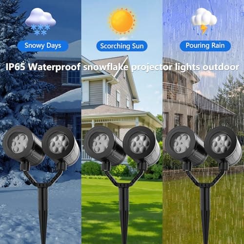 2025 Upgraded Double Head Christmas Snowflake Projector Lights Outdoor, Timing Mode, IP65 Waterproof, 360°Roating LED Christmas Lights, for Xmas Holiday Party Christmas Decoration, Indoor, Houses - Thumbnail 5