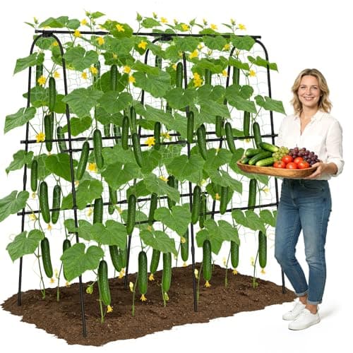 Cucumber Trellis for Raised Bed, 62"x62"U-Shape Garden Trellis for Climbing Plants Outdoor, Metal Arch Plant Support with Netting for Cucumbers, Beans, Tomatoes & Climbing Vegetables - Image 1