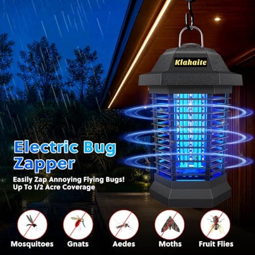 Klahaite Bug Zapper Outdoor, Electric Mosquito Zapper, Fly Zapper Indoor Fly Traps, Mosquito Repellent Outdoor Patio and Backyard Covers 1/2 Acre, 3 Prong Plug, 4200V, ABS Fireproof Plastic Outer - Thumbnail 2