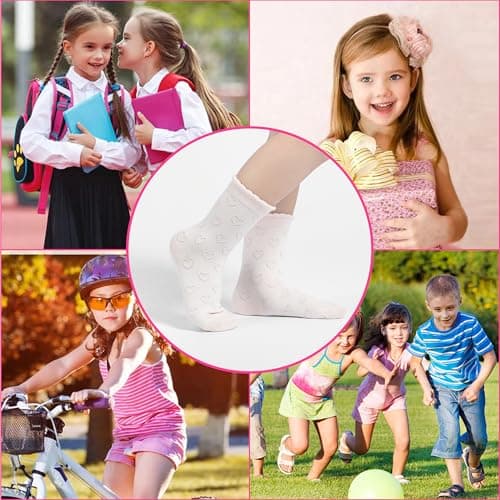 BISOUSOX Ruffle Socks for Girls Socks 6-8 Years Old White Cute Crew Frilly Ruffled Kids School Dress Sock for Girls 8-10 12 - Thumbnail 2