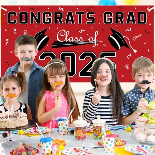 Graduation Decorations 2025 - Red Polyester Graduation Backdrop - Graduation Party Decorations - Congrats Grad Banner - Graduation Decorations Class of 2025,Graduation Party Favors Supplies Yard Sign - Thumbnail 6
