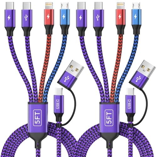 4 in 2 Dual USB C Multi Charging Cable(2Pack 5FT), Travel iPhone Charging Cables for Multiple Devices with 2 Type-C, IP and Micro USB Cable, Multi Phone Charger Cord For iPhone 17-8,Android Tablet Pad - Image 1