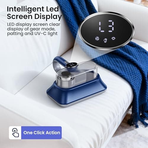 Mattress Vacuum Cleaner Powerful Vibration Handheld Couch Vacuum with UV-C Light and LED Display, HEPA Filter, Versatile Bed Vacuum Cleaner Cordless with Type-C Charging Port for Bed, Sofa, Carpets - Thumbnail 4