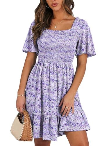 UEAL Easter Dresses for Women 2026 Flowy Lilac Spring Wedding Guest Summer Sun Dress XX-Large Purple Floral - Image 1