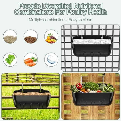Tiflev Goat Feeders Hanging 3.5 Quart, Chicken Waterer Feeder Trough for Poultry Livestock (Black Pack*6) - Thumbnail 5
