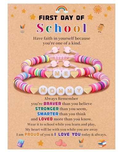 Btysun First Day of School Gifts Clay Bead Bracelet Prek Back to School Gifts for Daughter Niece Adjustable Beaded Bracelets Mommy Me Mom Daughter Matching Bracelet Birthday Christmas Jewelry - Image 1