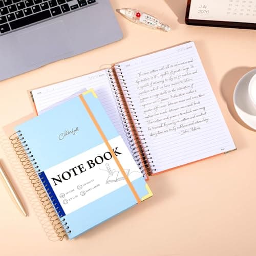 Yoment B5 Spiral Notebook with Folder Pockets - 200 Pages Hardcover College Ruled Journal, Thick 100gsm Paper for Note Taking, Work & Office, Lined Notebook for Women & Men, Blue - Thumbnail 5