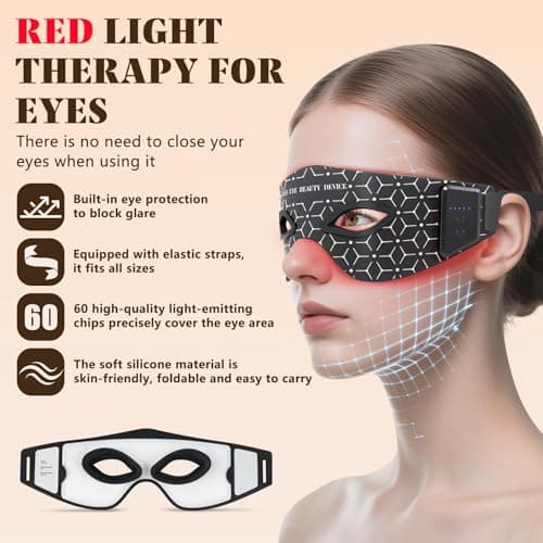 Red Light Eye Mask, 5 Modes Adjustable LED Red Light Therapy for Eyes, Under Eye Red Light Therapy Device for Relieve Eye Bags, Dark Circles and Puffiness, Smoothing Fine Lines - Thumbnail 4