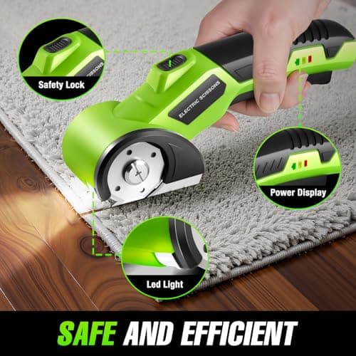 Cordless Electric Scissors, 4V Rechargeable Cardboard Cutter with Safety Lock, LED Light, 2 Blades, Electric Box Cutter for Cardboard, Fabric, Plastic, Leather, Cloth, DIY Crafts, Package Opening - Thumbnail 4