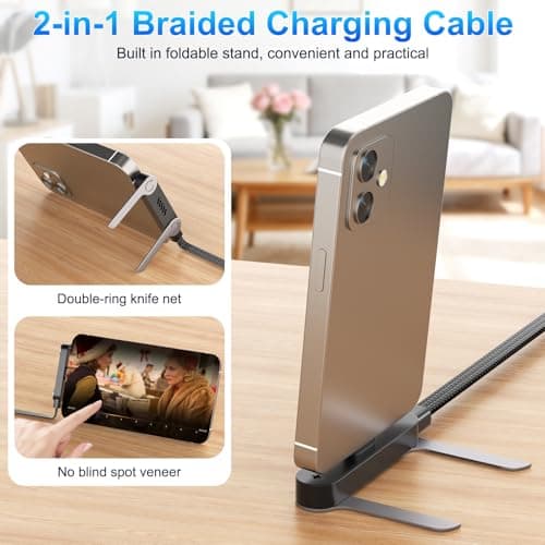 240W Braided Fast Charge Cable, 2026 New Invisible Holder Charger Cable with Stand, 4.92ft Foldable Durable 240W Stand Data Cable USB-C Cord 90 Degree Right Angle USB C Cable, Type C to Type C (1) - Thumbnail 3