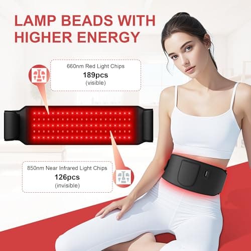 Red Light Heating for Body: RAYOCON 5 Light Levels Light Heat Belt Wrap for Back/Waist 660nm & 850nm Led Beads with Timer - Thumbnail 2