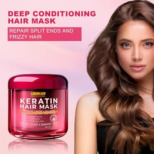 LSKINBATH Keratin & Collagen Repair Hair Mask for Damaged Hair | Deep Conditioner Revives Dry, Frizzy, Bleached & Color-Treated Hair | With Moroccan Argan Oil & Biotin | Treatment for Split Ends | - Thumbnail 2