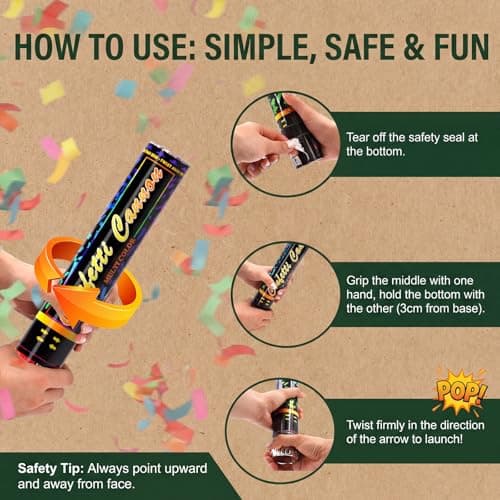 Biodegradable Confetti Cannons 12 Pack, 12" Multicolor Party Poppers for Birthday, Graduation, Wedding, Christmas, New Year & Celebration Events - Thumbnail 5