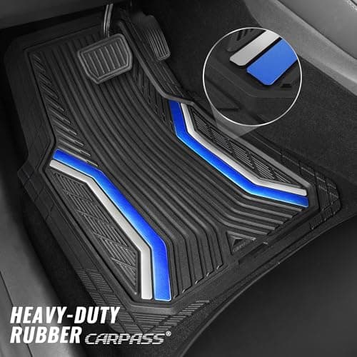 CAR PASS Heavy Duty Rubber Floor Mats for Car, Sporty Waterproof Deep Dish Car Mats, Universal Trim to Fit for SUV Truck Sedans Van, All Weather Non-Slip 4 Piece Automotive Floor Mat Black and Blue - Thumbnail 2