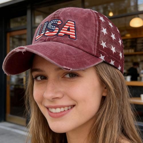 LELVK 4th of July American Flag Patriotic Baseball Cap | Embroidered USA Flag 100% Cotton Adjustable Hat for Men & Women - Thumbnail 4