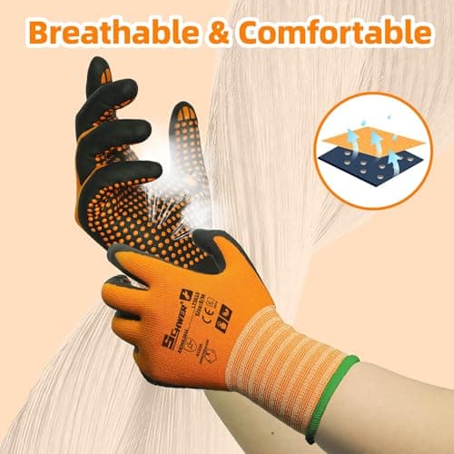 Schwer 3 Pairs Safety Work Gloves Micro-Foam Nitrile Coated, Level 4 Abrasion Resistant Nylon Working Gloves with Micro Dot Grip, Touchscreen, Used for General Use, Gardening, Mechanic, LT5619, L - Thumbnail 4
