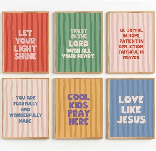 AHYARTLT 6Pcs Christian Bible Verses Wall Art Prints Cute Colorful Kids Scriptures Wall Decor Pictures Religious Inspirational Quotes Posters for Boys Girls Bedroom Decoration Unframed 8x10in - Image 1