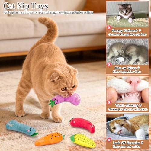 ETEKYER Catnip Cat Toys, 5 Pack, Plush Cat Nip Toys for Indoor Kitten Kitty, Interactive Cat Kicker Chew Safe Teeth Cleaning Toys, Fun Vegetable Shape - Thumbnail 3