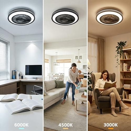 WUTGHUI RGB Ceiling Fans with Lights 20" Fandelier Low Profile Smart Ceiling Fan with Light, Flush Mount Ceiling Fan Light with Remote/APP (RGBWW (Supports Alexa Voice Control)) - Thumbnail 3
