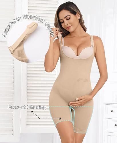 Y25D Women's Maternity Bodysuit Seamless Pregnancy Shapewear Shorts Under Dresses Belly Support Nude Medium - Thumbnail 5