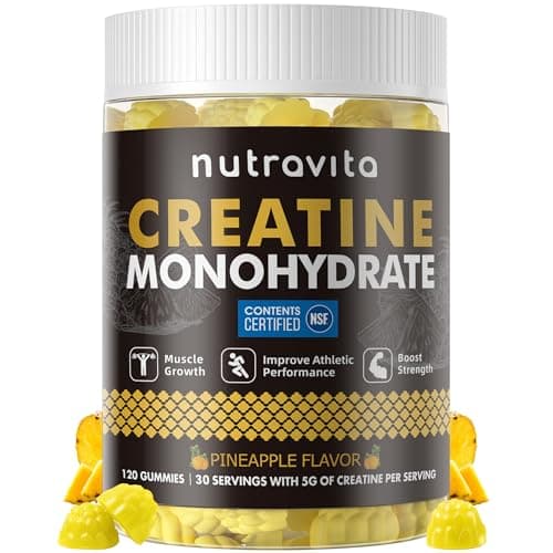 Nutravita Creatine Monohydrate Gummies for Men & Women-5g of Creatine Monohydrate per Serving - Sugar Free,Vegan,Pineapple Flavor, 120 Count - Image 1