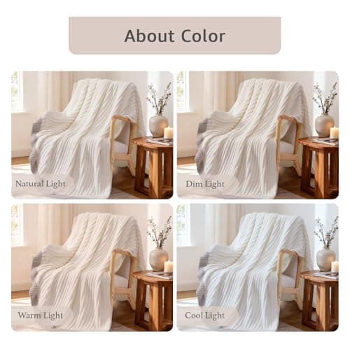 WRENSONGE Striped Throw Blanket, White Soft Cozy Fluffy Warm Hand Made Throw Blankets for Couch, Sofa, Chair, Bed, Camping, Picnic, Travel Lightweight Bed Blanket - 50"*60" - Thumbnail 6