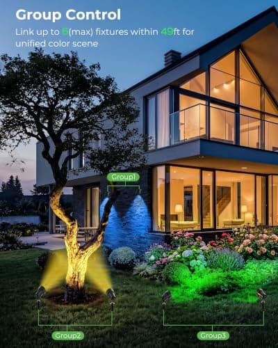 CORESLUX Smart RGBW Spot Lights Outdoor, Color Changing Warm White Landscape Lights with APP and Remote Control, Spotlight Waterproof for Garden Yard Patio Landscape, 4 Pack - Thumbnail 4