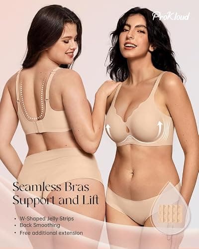 ProKloud Wireless Bras for Women Wave Push Up No Underwire Bralettes Seamless Full Coverage Support Lift Everyday Bra Nude - Thumbnail 3