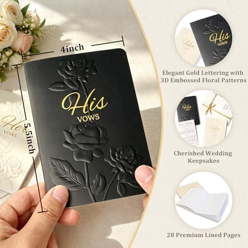 SEEBERY Wedding Vow Books His and Hers - 3D Embossed Cover with Gold Foil, 28 Lined Pages - Premium Wedding Gift & Registry Must Haves for Bride to Be - Ceremony Essentials & Registry Search - Thumbnail 4